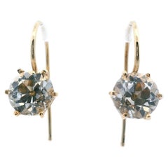 1890 Victorian 14 Karat Yellow Gold Silver Topaz Drop Earrings
