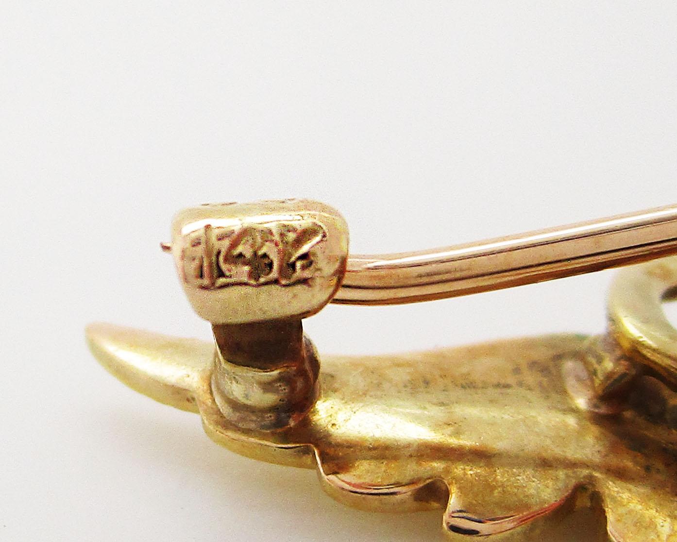 1890 Victorian 14 Karat Gold Krementz Winged Dragon Pearl Watch Holder Pin 3