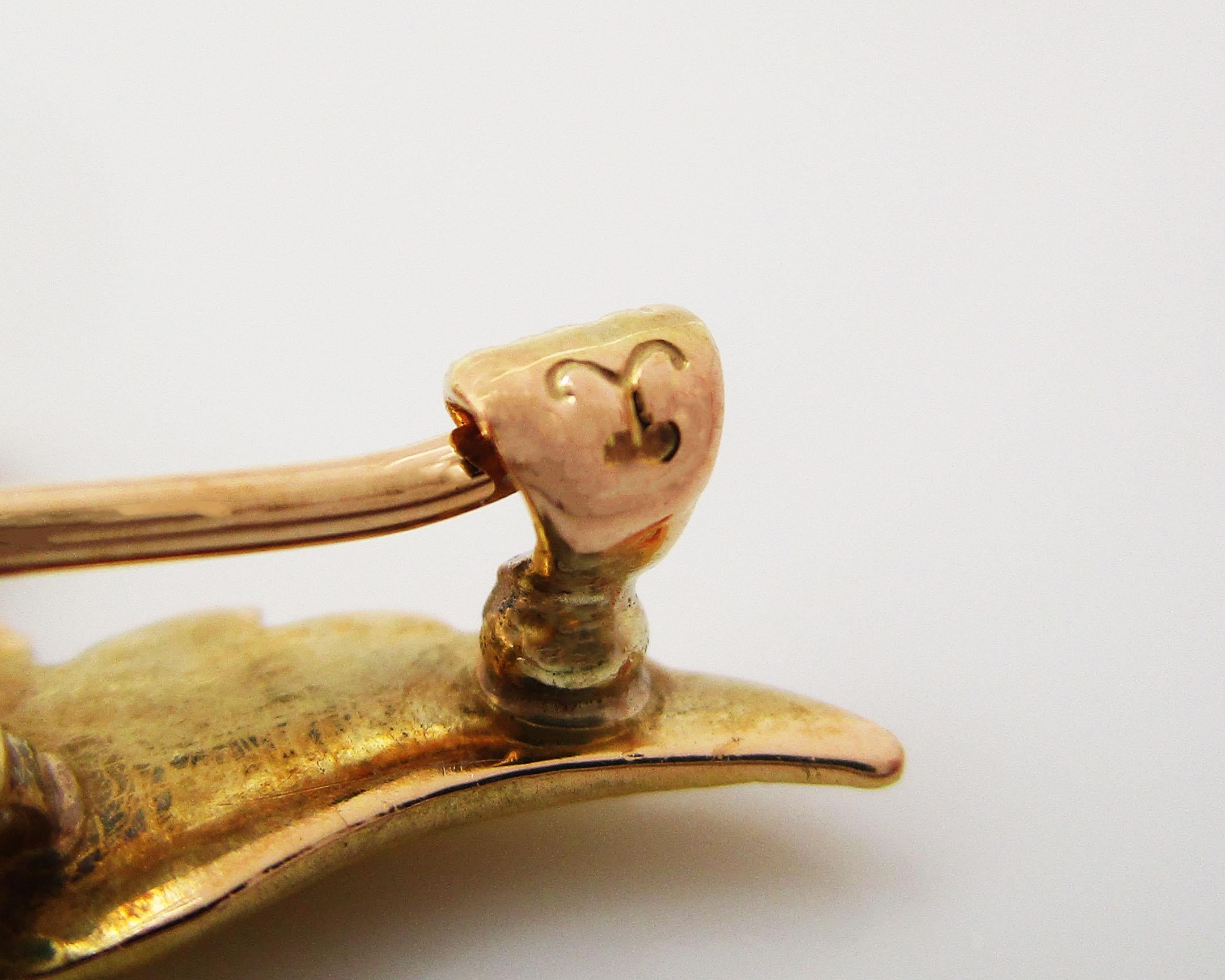 1890 Victorian 14 Karat Gold Krementz Winged Dragon Pearl Watch Holder Pin 4
