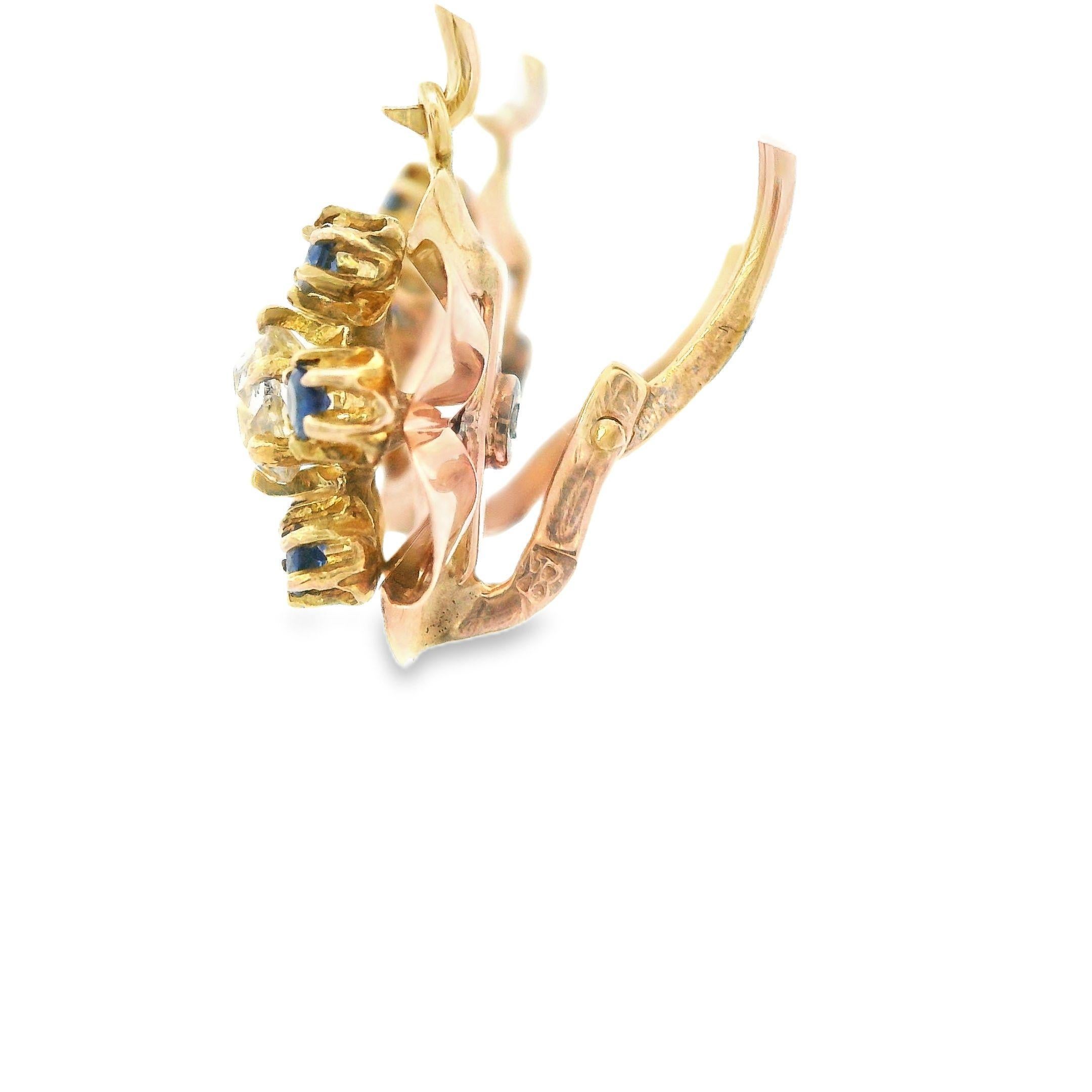 Orecchini vittoriani del 1890 in oro rosa 14k con diamanti e zaffiri in vendita 4