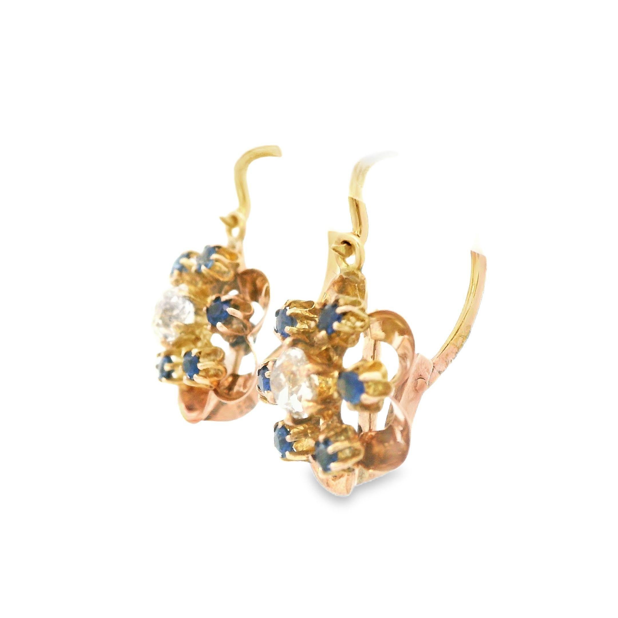 Orecchini vittoriani del 1890 in oro rosa 14k con diamanti e zaffiri in vendita 3
