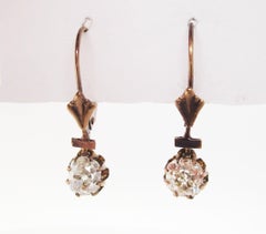 1890 Victorian 14K Rose Gold Old Mine Cut Diamond Dangle Earrings