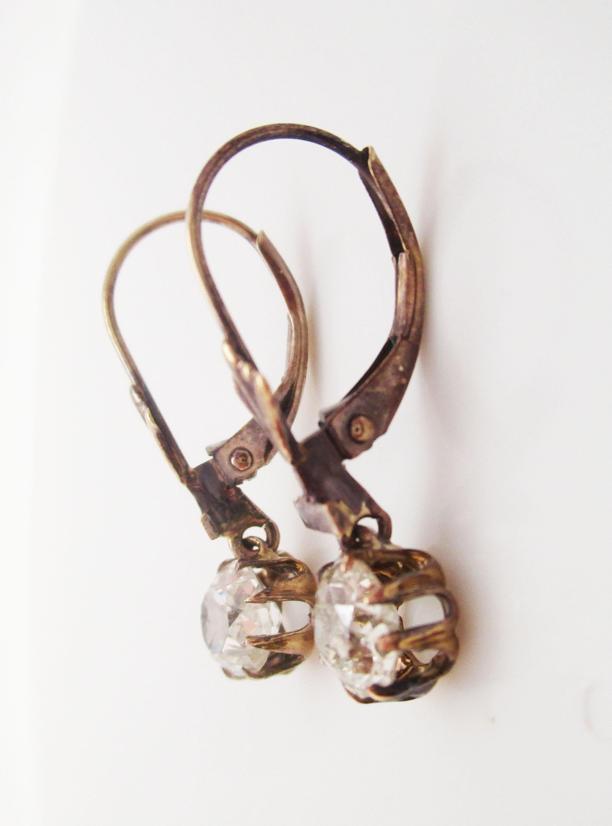 1890 Victorian 14K Rose Gold Old Mine Cut Diamond Dangle Earrings For Sale 1