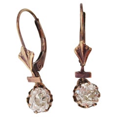 1890 Victorian 14K Rose Gold Old Mine Cut Diamond Dangle Earrings