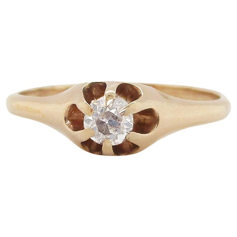 1890 Victorian 14K Rose Gold Old Mine Cut Diamond Ring For Sale at