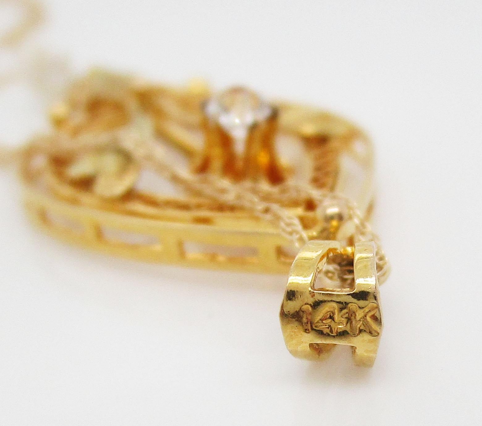 1890 Victorian 14 Karat Yellow Gold Diamond Natural Pearl Flower Drop Pendant 1