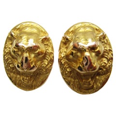 Antique 1890 Victorian 14K Yellow Gold Lion Face Krementz Cufflinks