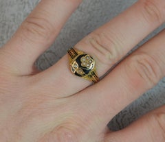 1890 Victorian 18 Carat Gold Enamel and Seed Pearl Mourning Locket Ring