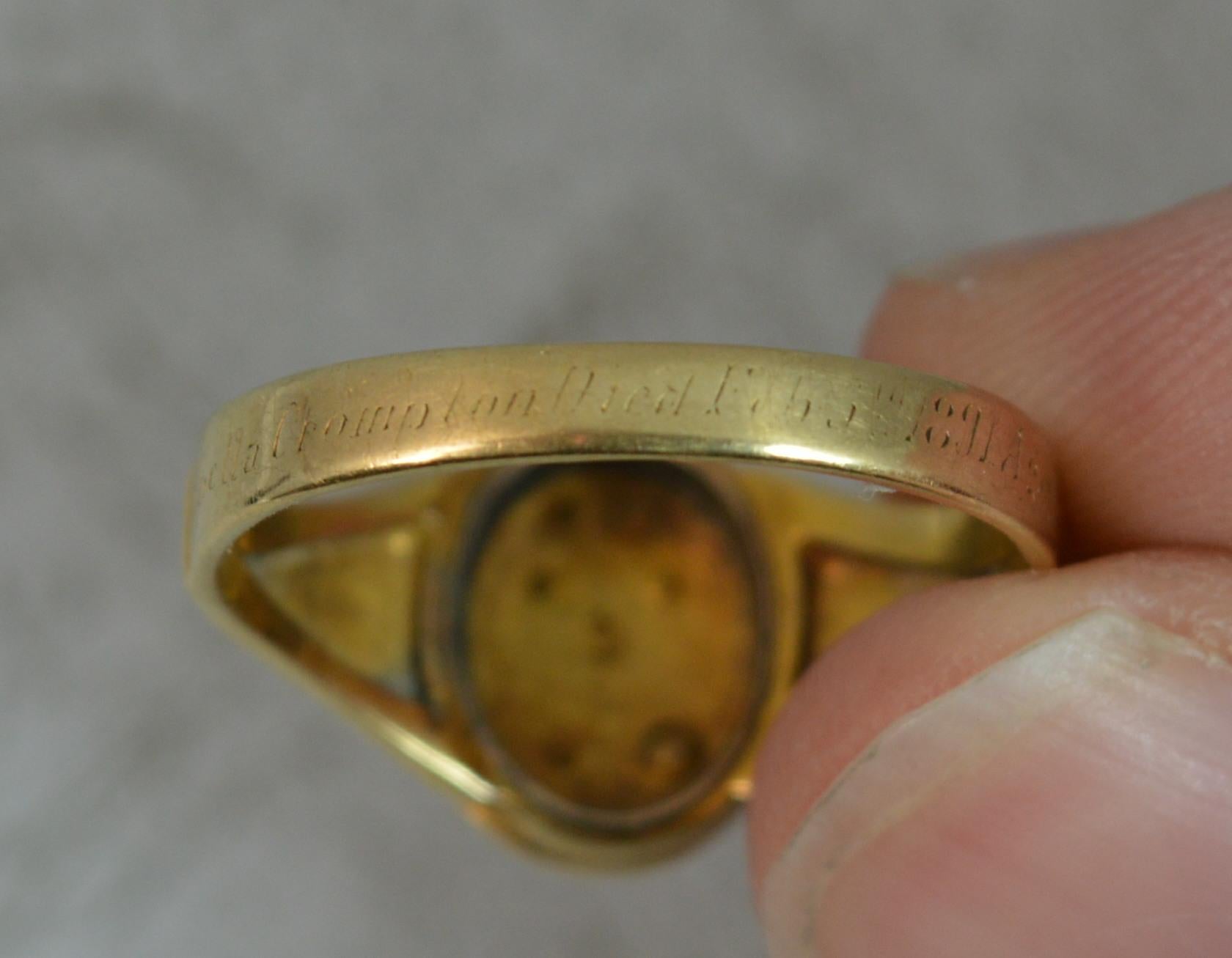 1890 Victorian 18 Carat Gold Enamel and Seed Pearl Mourning Locket Ring 2