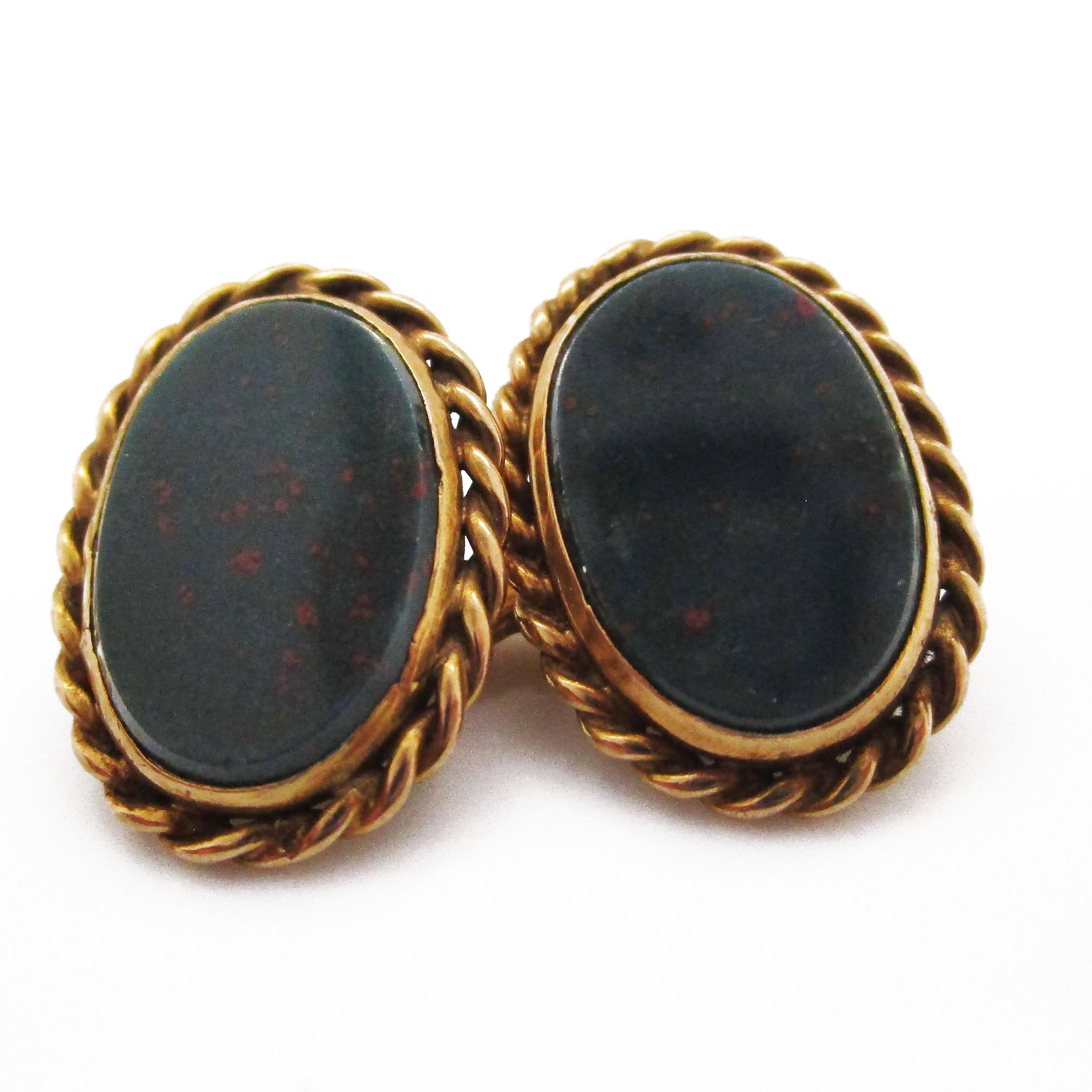 Men's 1890 Victorian 18 Karat Yellow Gold Bloodstone Cufflinks