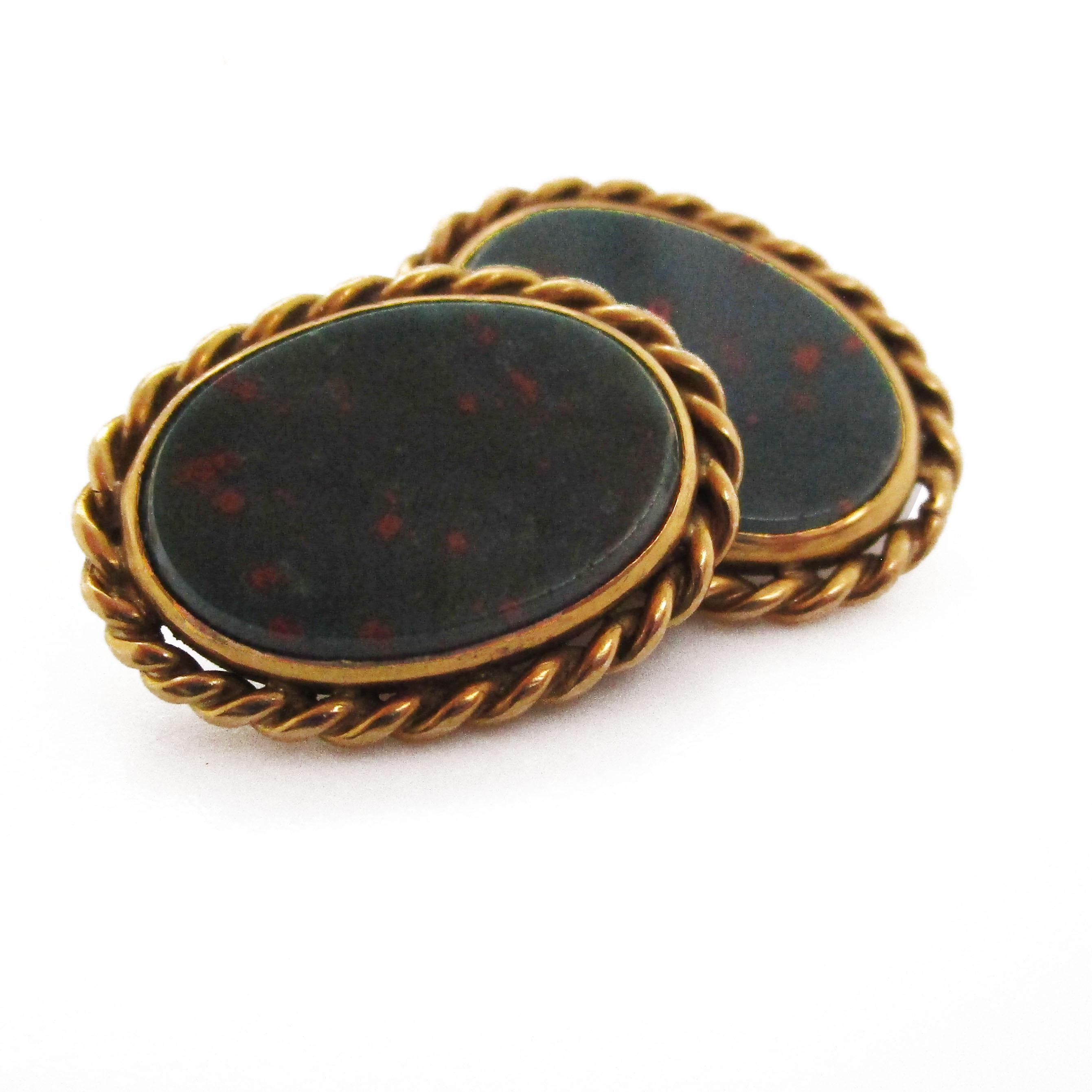 1890 Victorian 18 Karat Yellow Gold Bloodstone Cufflinks 3