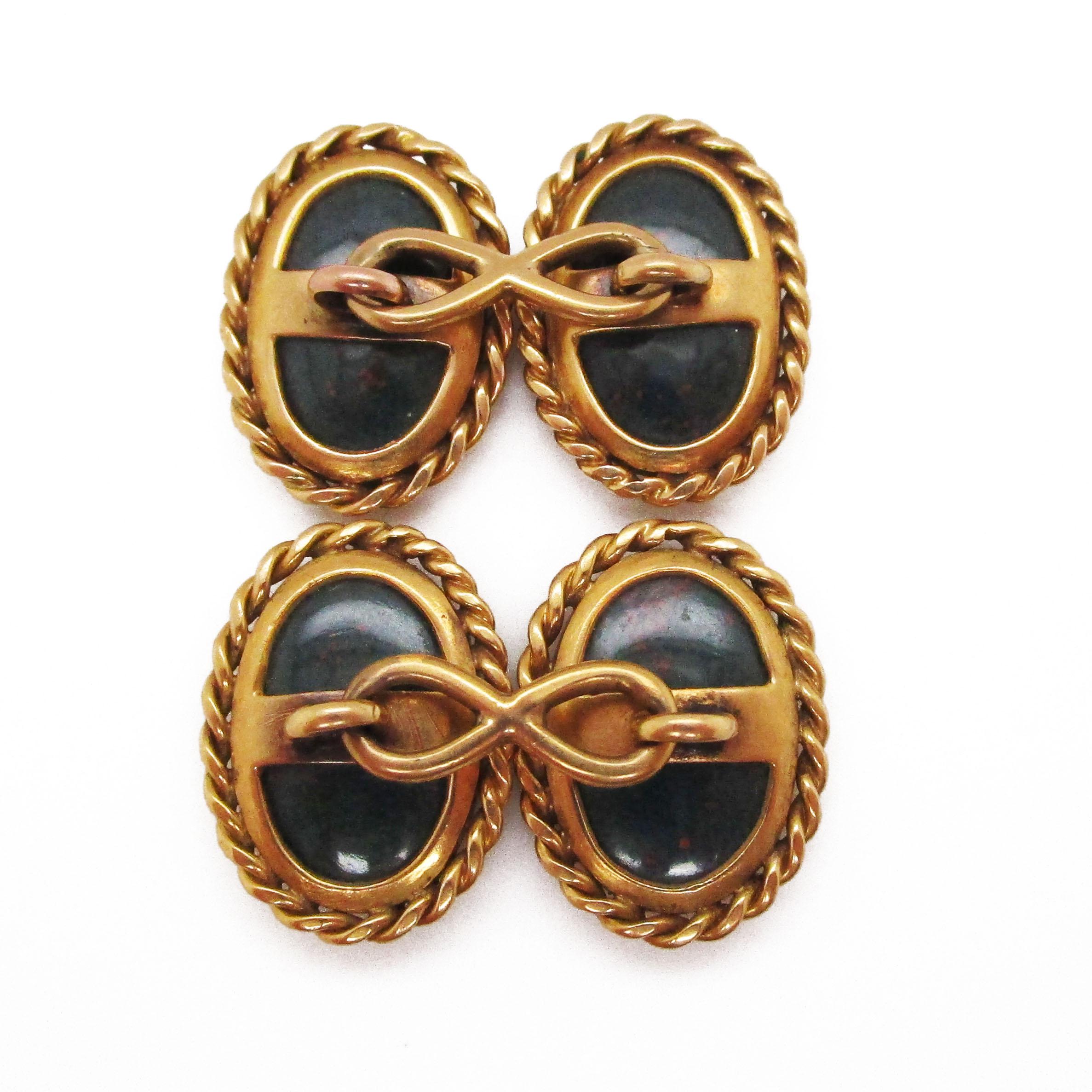 1890 Victorian 18 Karat Yellow Gold Bloodstone Cufflinks 4