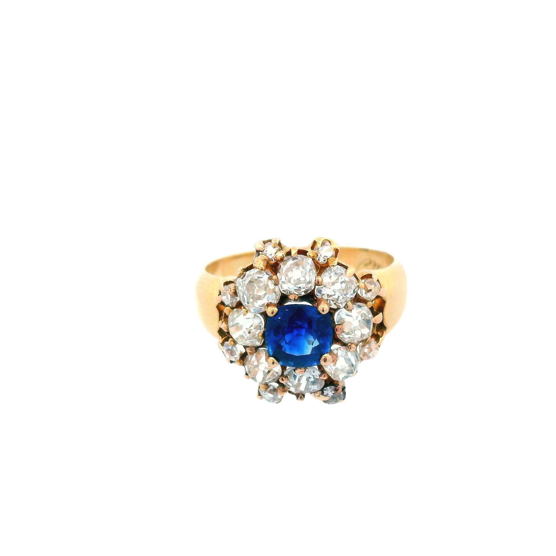 Women's 1890 Victorian 18K Yellow Gold Sapphire and Diamond Ring For Sale