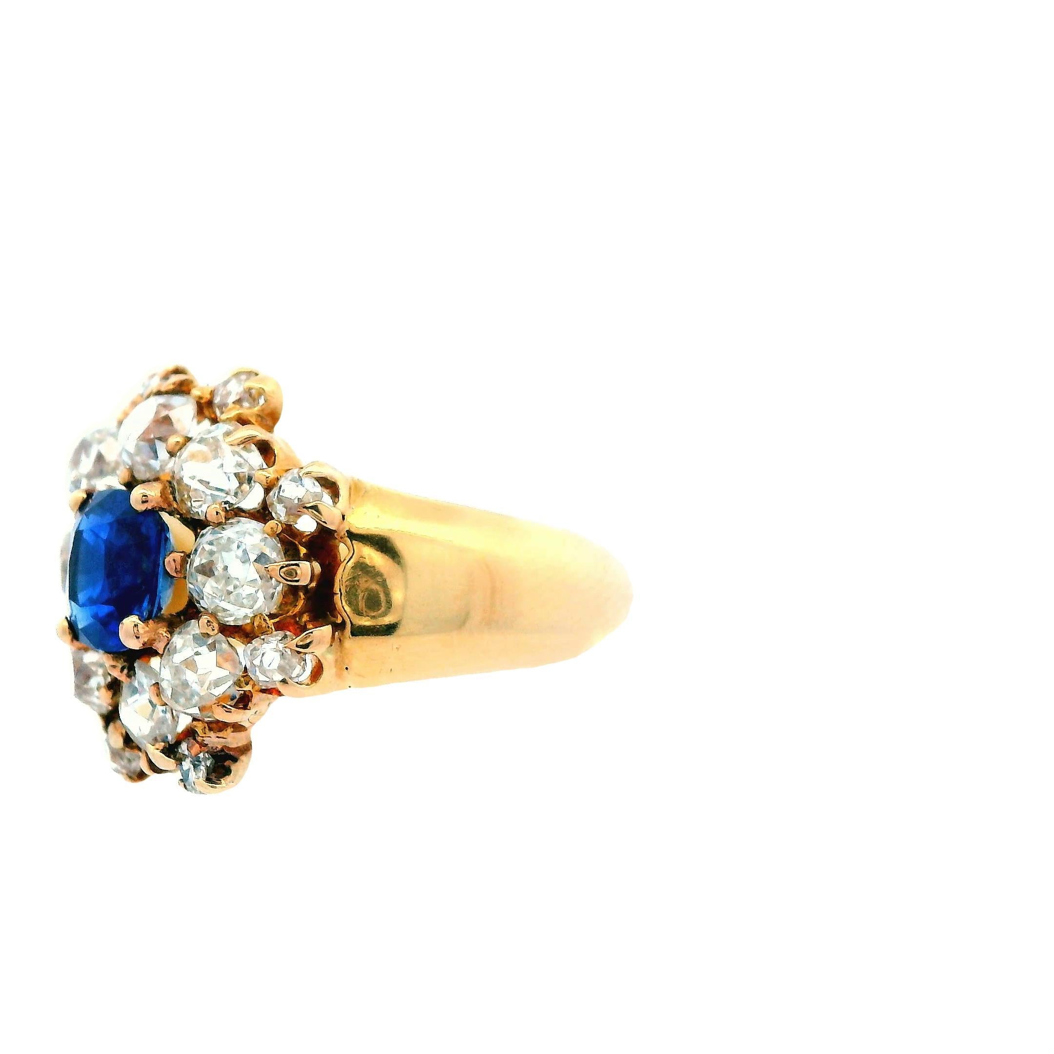 Viktorianischer Ring aus 18 Karat Gelbgold mit Saphir und Diamant, 1890 2
