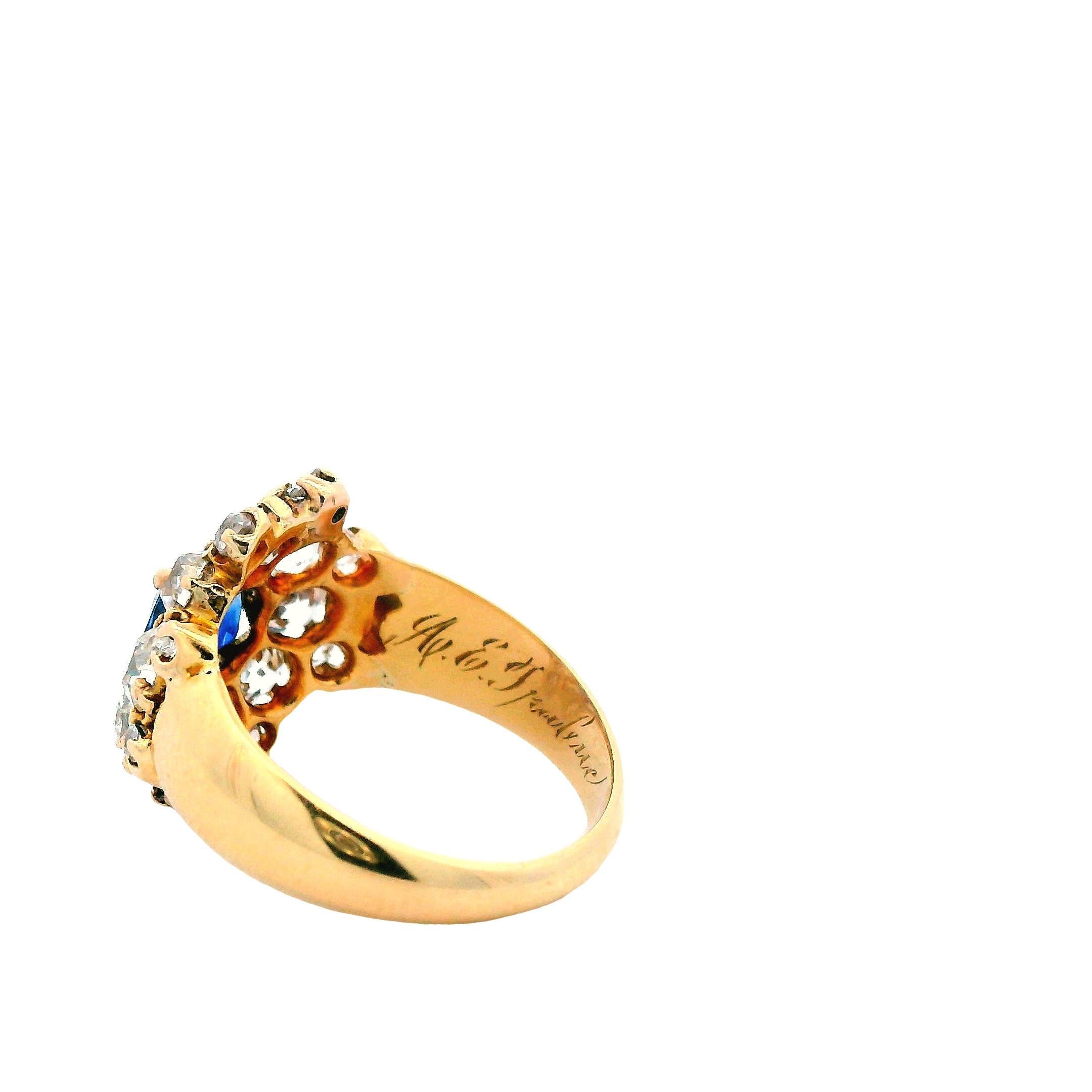 Viktorianischer Ring aus 18 Karat Gelbgold mit Saphir und Diamant, 1890 3