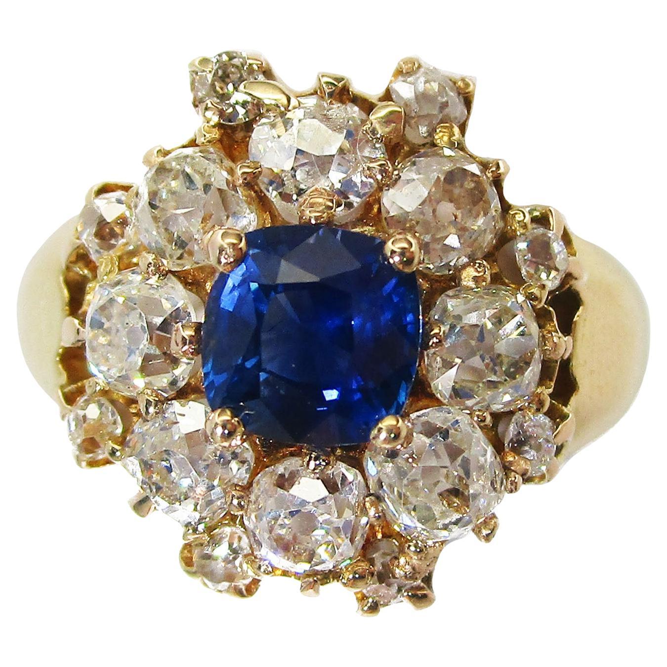 1890 Victorian 18K Yellow Gold Sapphire and Diamond Ring