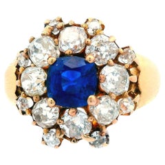 Antique 1890 Victorian 18K Yellow Gold Sapphire and Diamond Ring
