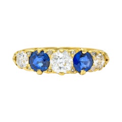 1890 Victorian 2.45 Carat Diamond Sapphire 18 Karat Gold Scrolled Band Ring