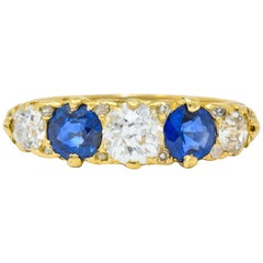 1890 Victorian 2.45 Carat Diamond Sapphire 18 Karat Gold Scrolled Band Ring