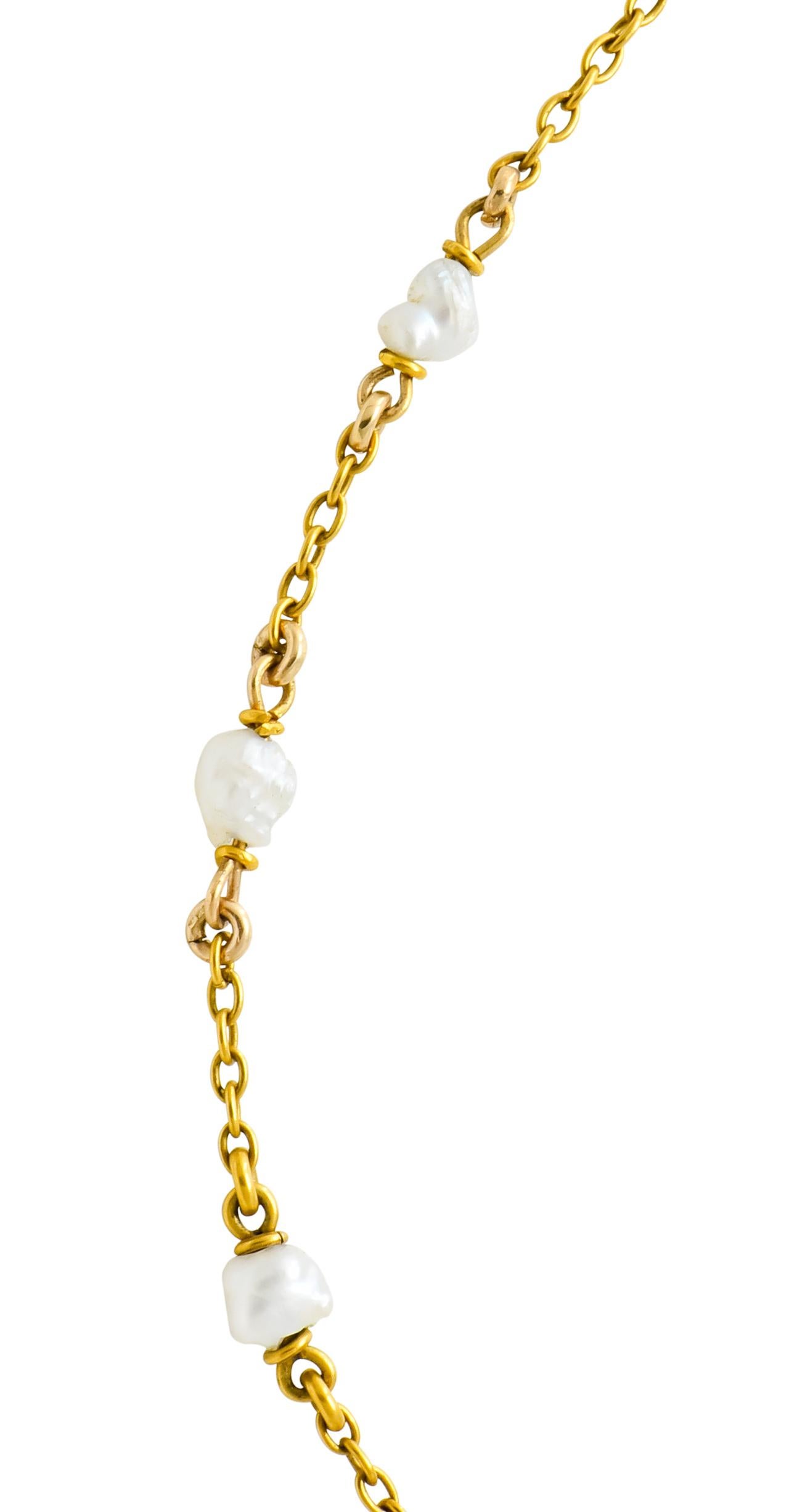 1890 Victorian Amethyst Pearl 14 Karat Gold Drop Necklace 1