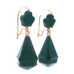 1890 Victorian Black Onyx Dangle Earrings in 14K Rose Gold