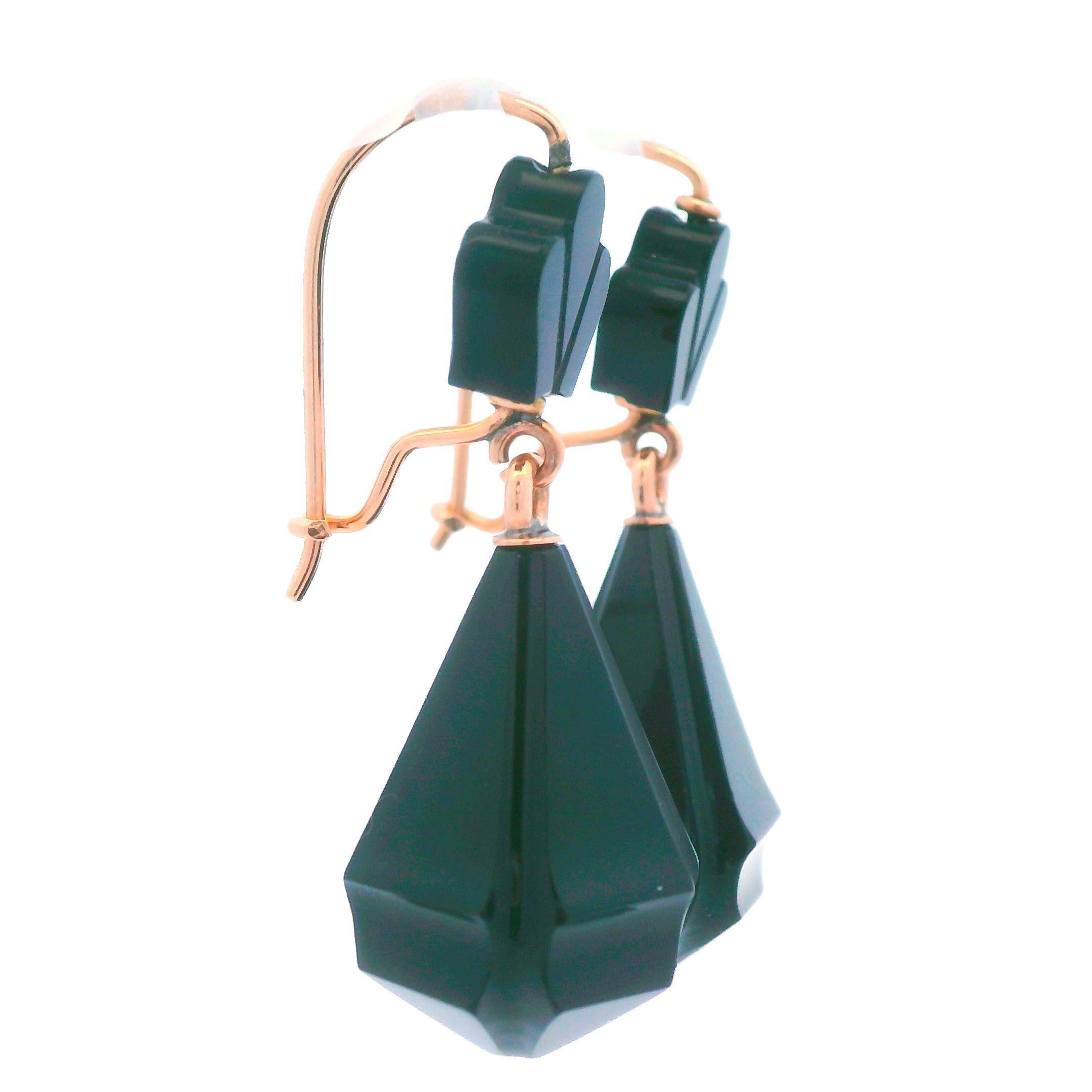 Vittoriano Orecchini vittoriani in onice nero del 1890 in oro rosa 14 carati in vendita