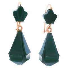 1890 Boucles d'oreilles pendantes victoriennes en or rose 14K avec onyx noir