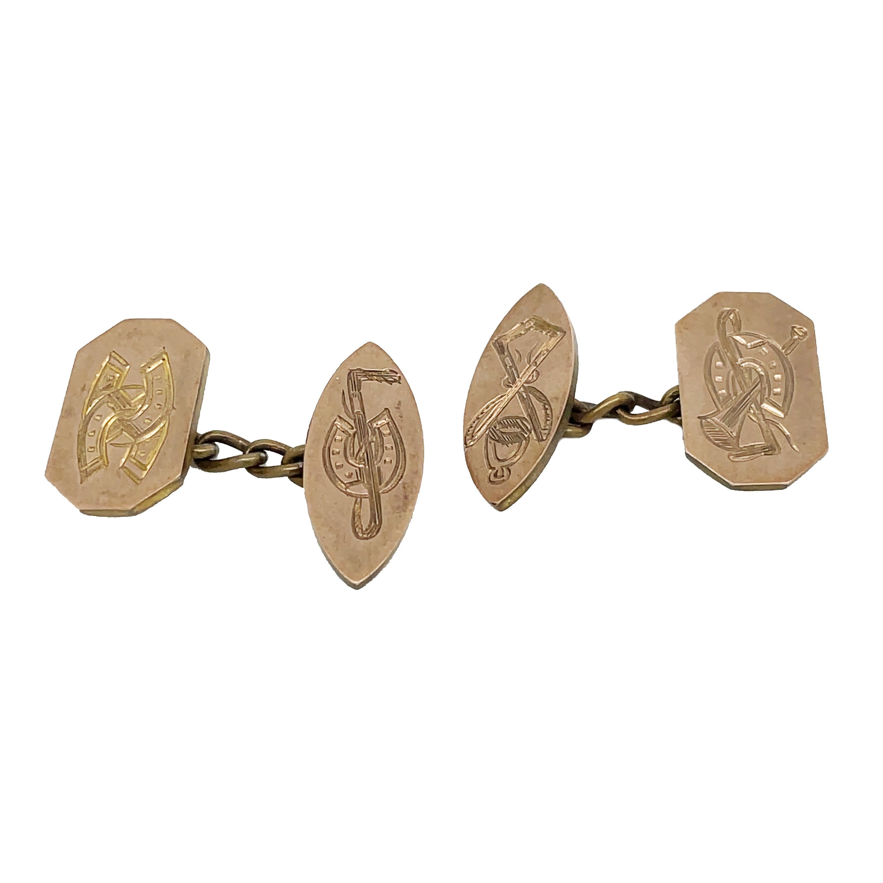 1890 Victorian Double Engraved Cufflinks In Good Condition For Sale In Lexington, KY