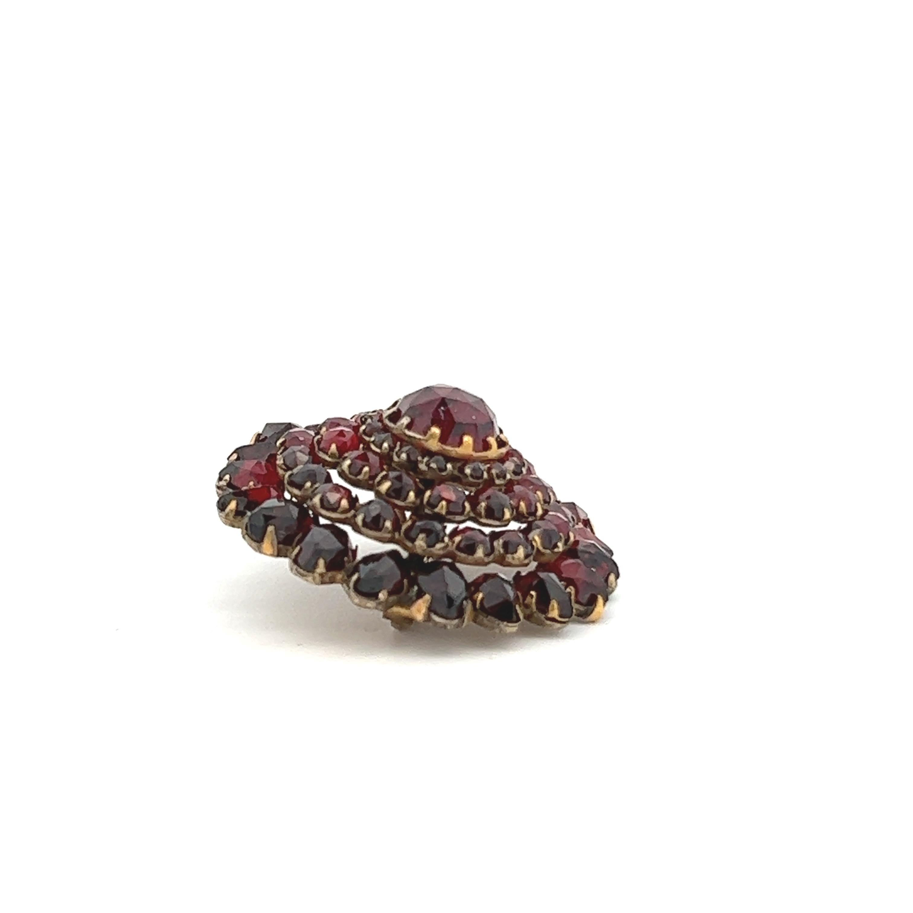1890 Victorian Gold Gilt Over Silver Garnet Tiered Circle Pin For Sale 1