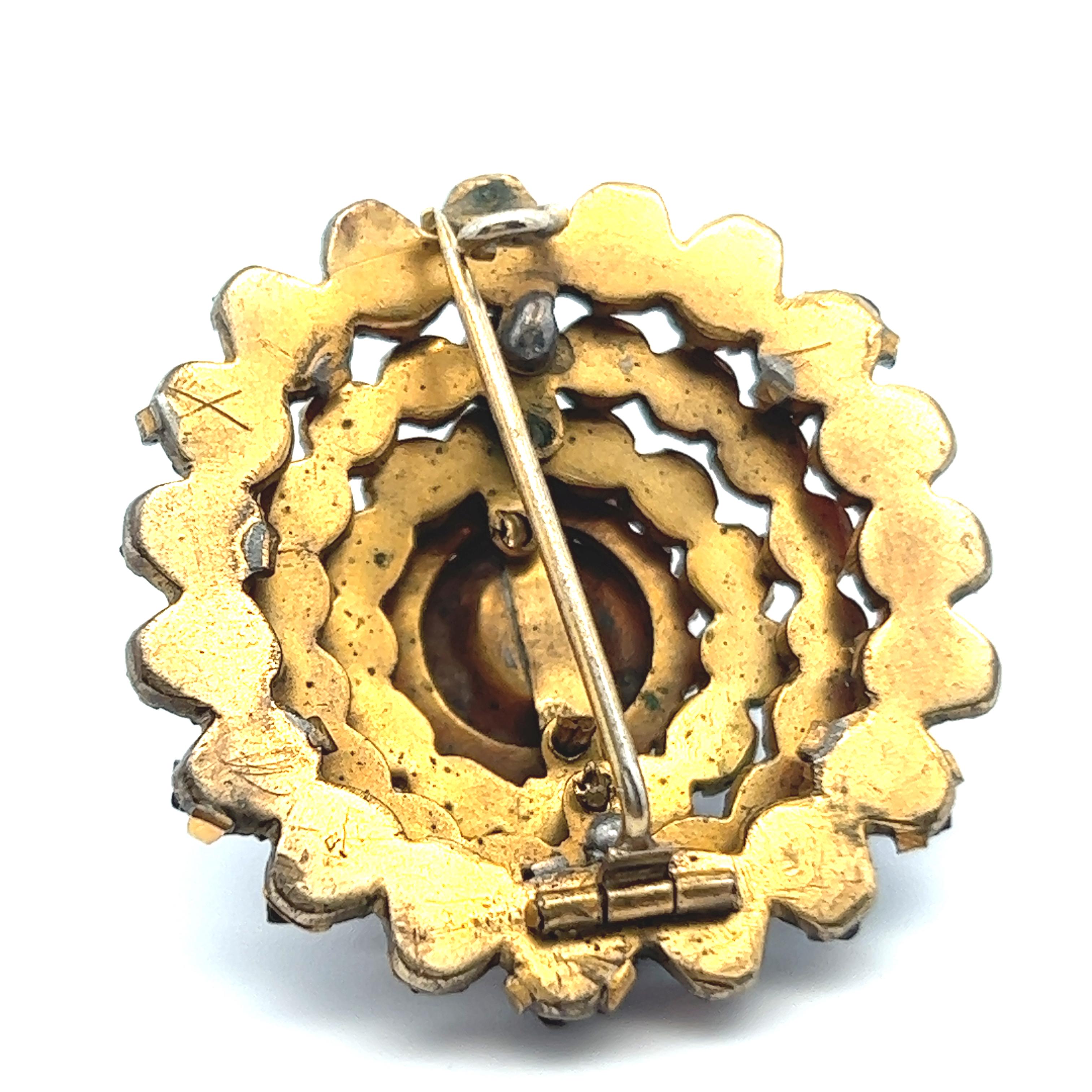1890 Victorian Gold Gilt Over Silver Garnet Tiered Circle Pin For Sale 3