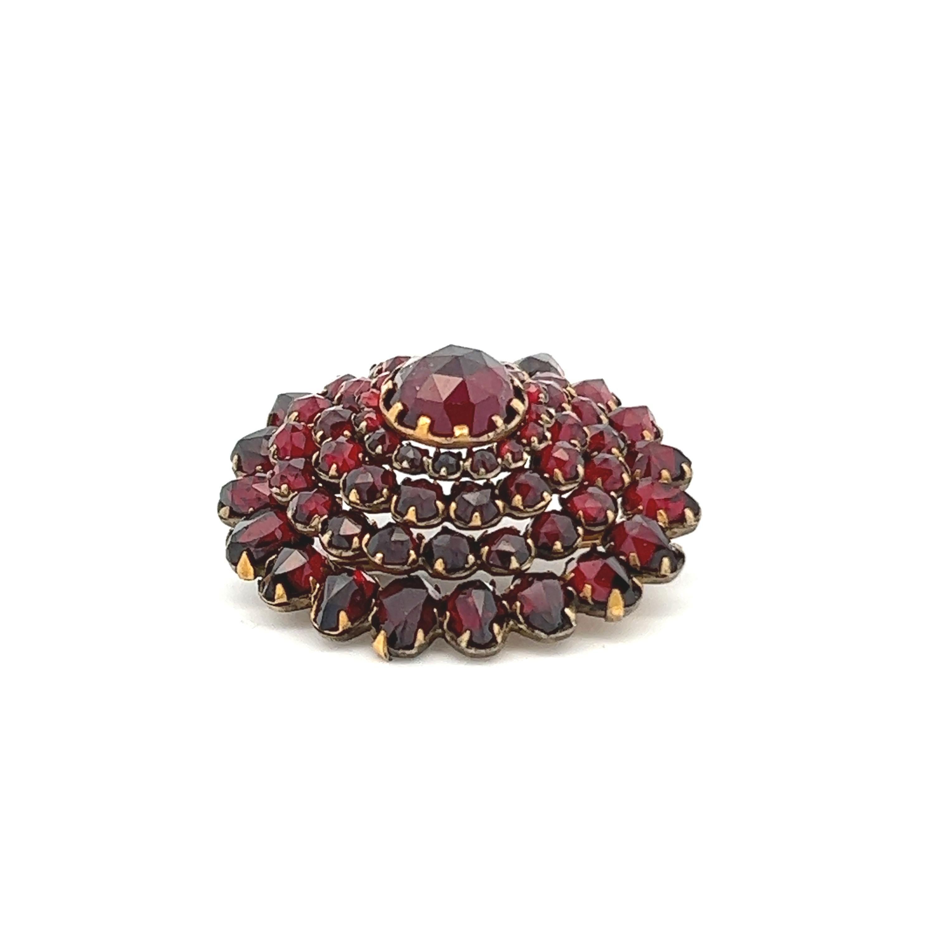 1890 Victorian Gold Gilt Over Silver Garnet Tiered Circle Pin  In Excellent Condition For Sale In Lexington, KY