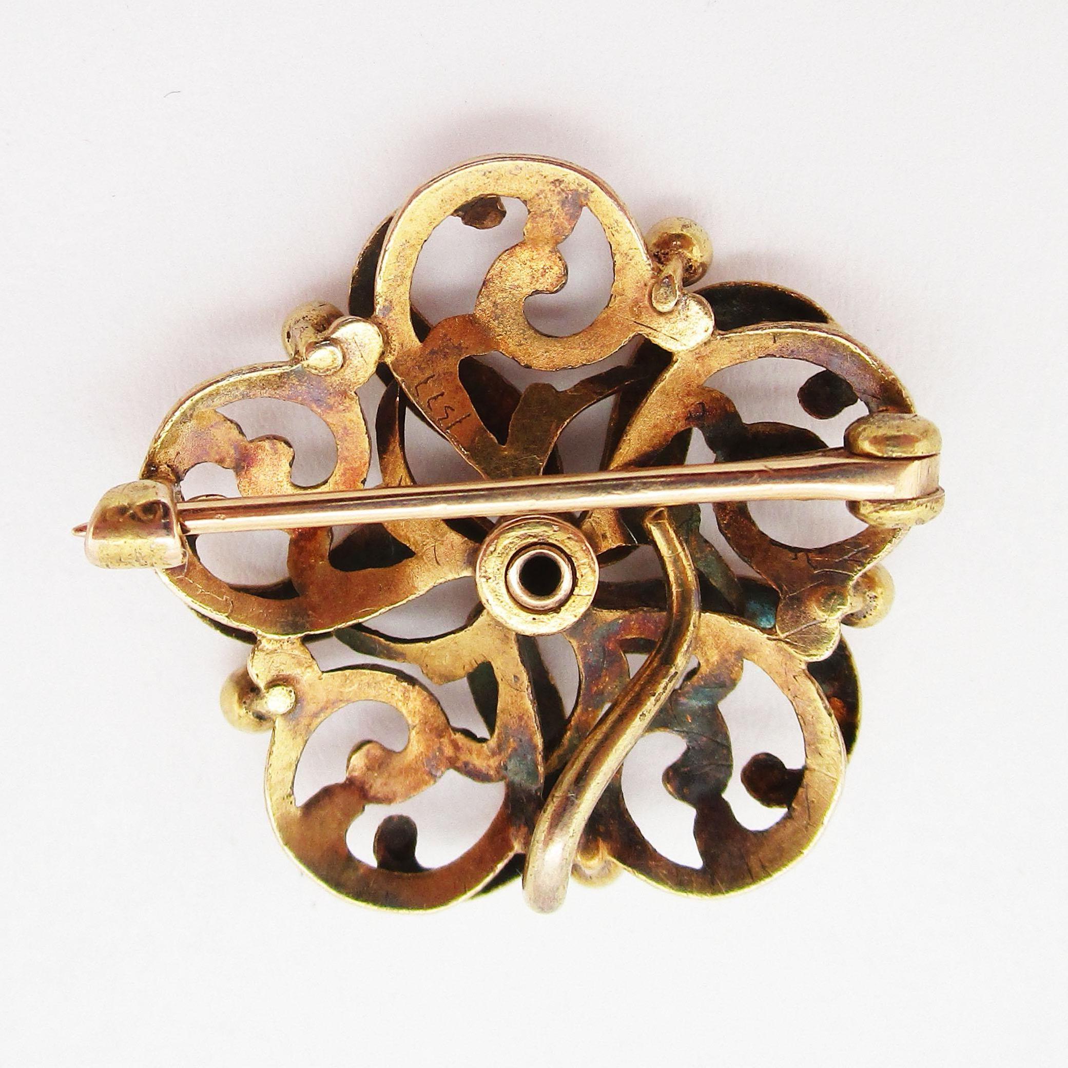 1890 Victorian Krementz Enamel 14 Karat Gold Watch Holder Pin 2