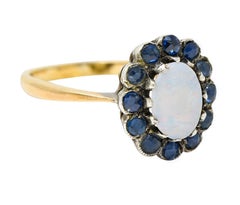 1890 Victorian Opal Sapphire Silver-Topped 14 Karat Gold Cluster Ring