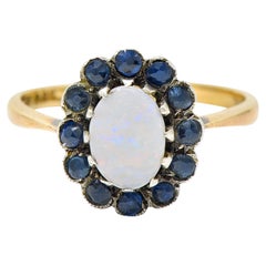 1890 Victorian Opal Sapphire Silver-Topped 14 Karat Gold Cluster Ring