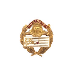 1890 Victorian Red Enamel Rubinstein Gold Medal Pin with Ruby