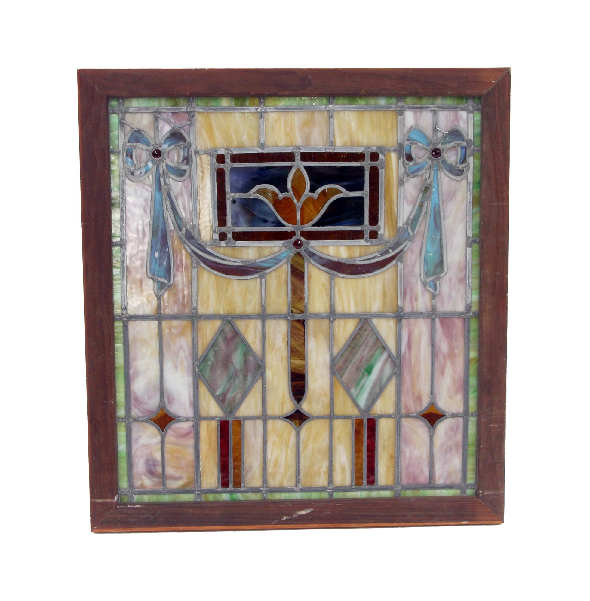 Late 19th Century 1890 Victorian Stained Glass Window with Jewels & Vibrant Colors
