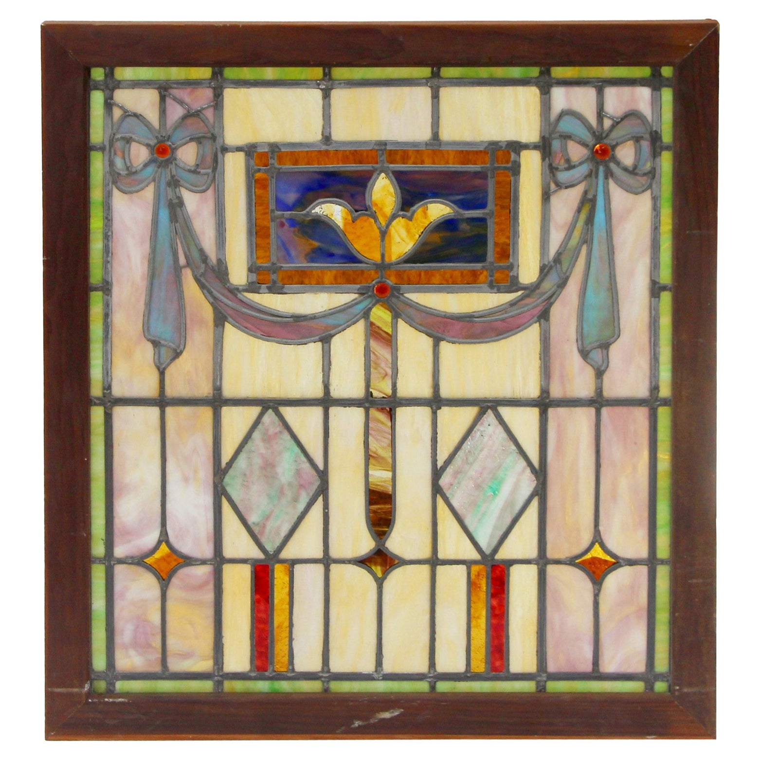 1890 Victorian Stained Glass Window with Jewels 
Vibrant Colors