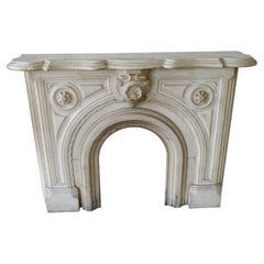 1890 Victorian Statuary White Marble Mantel Hand Carved with Seashell Keystone