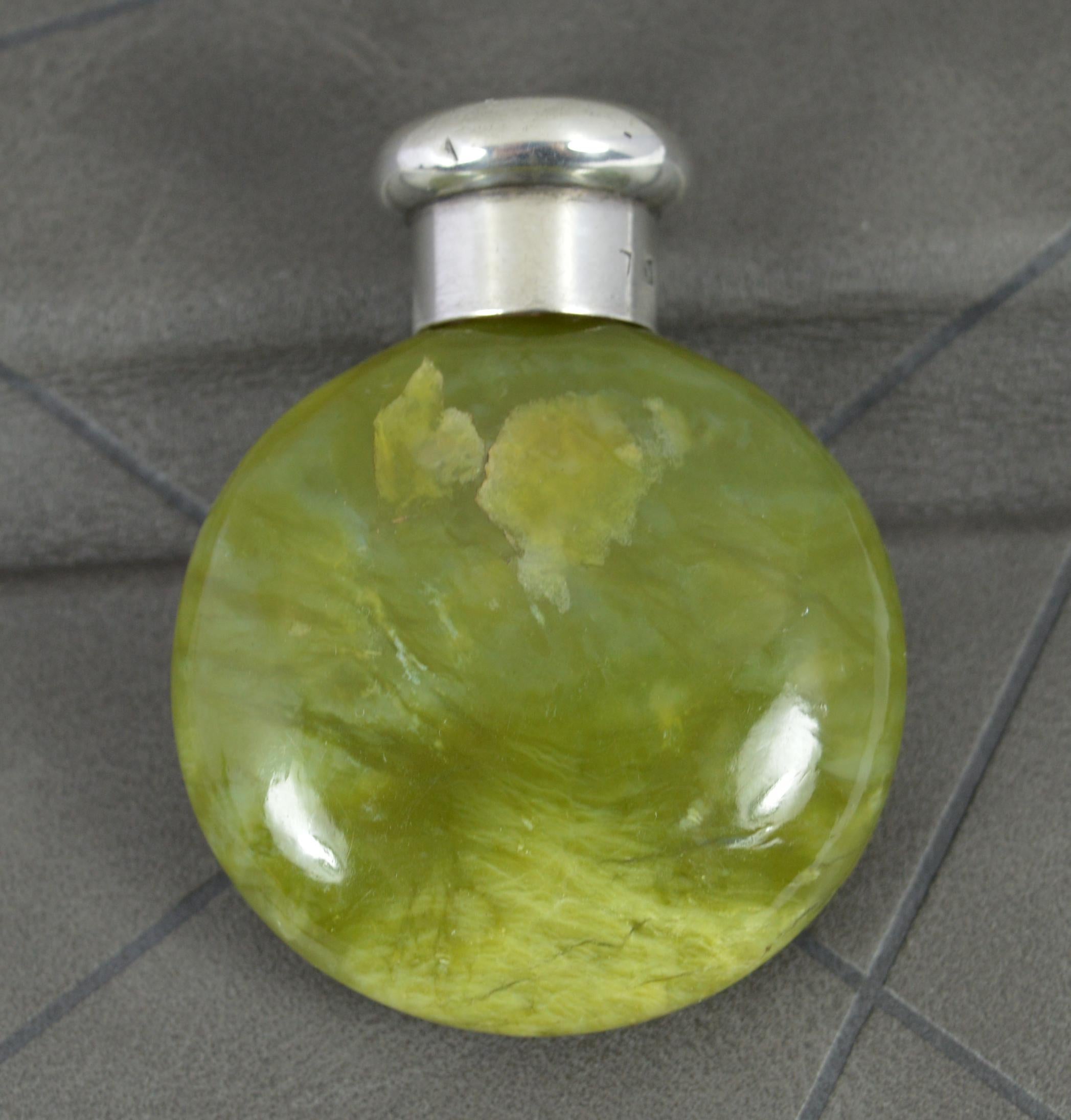 1890 Victorian Sterling Silver and Green Hardstone Scent Bottle 1