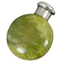 1890 Victorian Sterling Silver and Green Hardstone Scent Bottle
