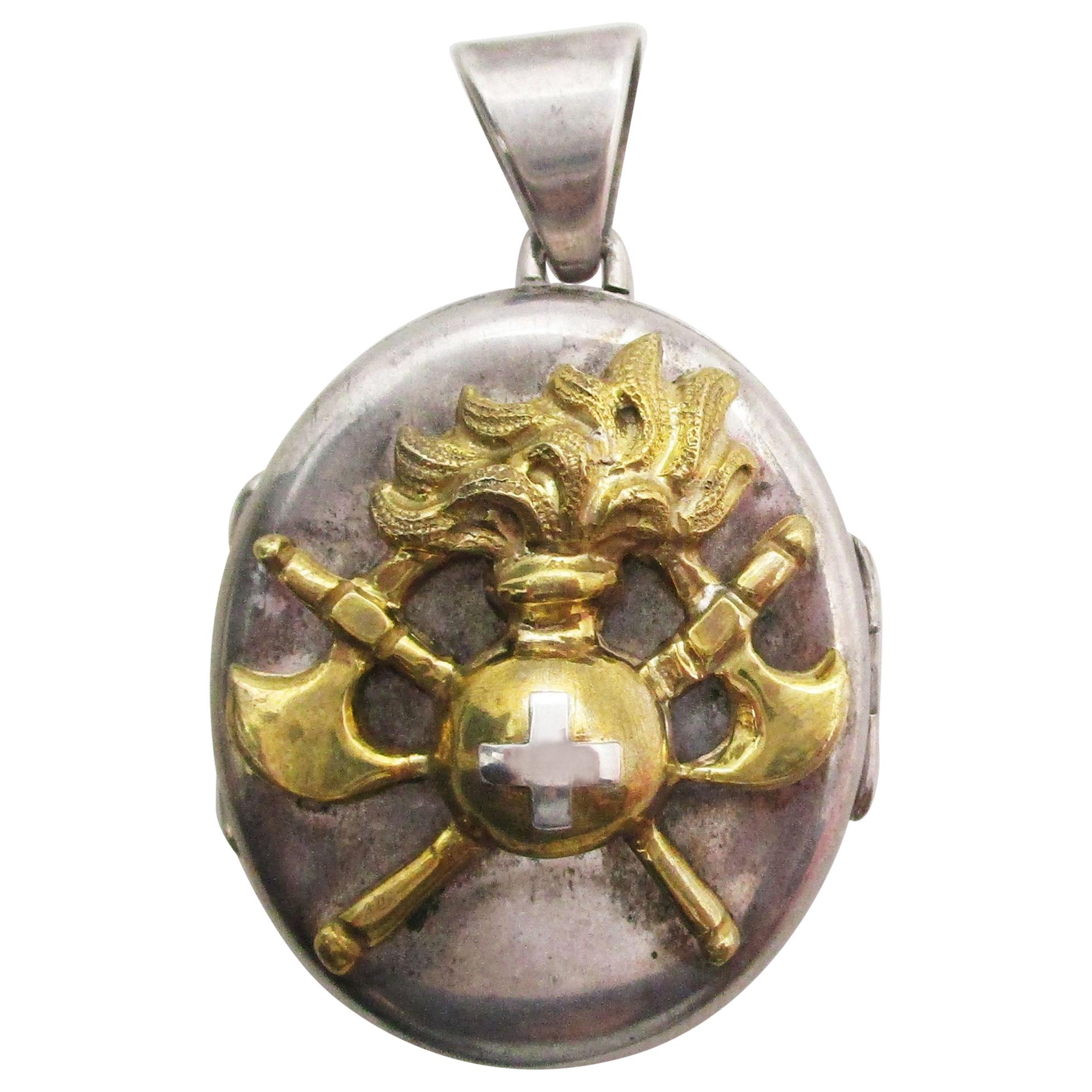 1890 Victorian Sterling Silver and Vermeil Royal Fusiliers Locket