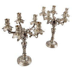 1890 Wolfers, Pair of Five-Light Candelabra Candlesticks Sterling Silver