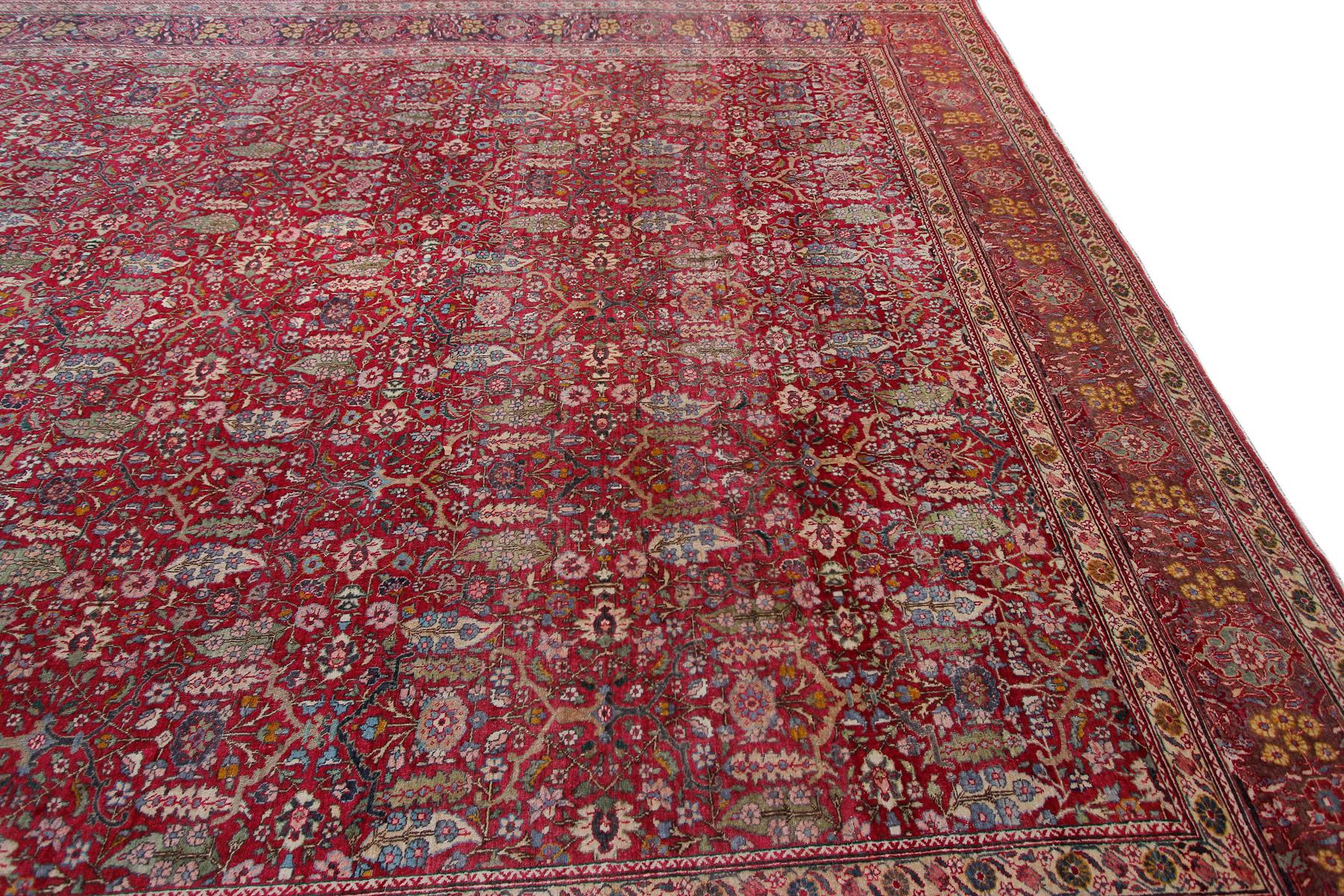 1890 Antique Haji Jalili Rug Antique Persian Rug Geometric Leaf Overall For Sale 3