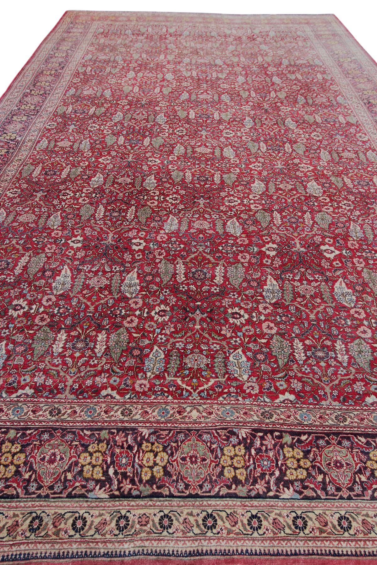 Hand-Knotted 1890 Antique Haji Jalili Rug Antique Persian Rug Geometric Leaf Overall For Sale
