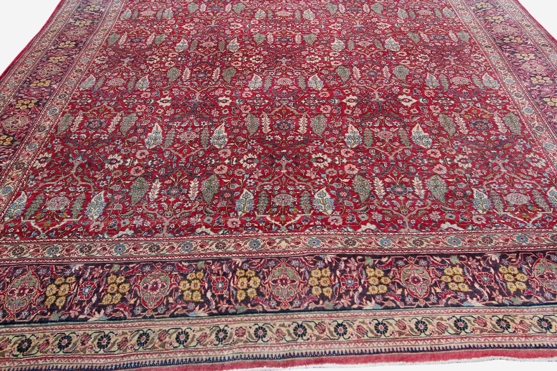1890 Antique Haji Jalili Rug Antique Persian Rug Geometric Leaf Overall In Good Condition For Sale In New York, NY