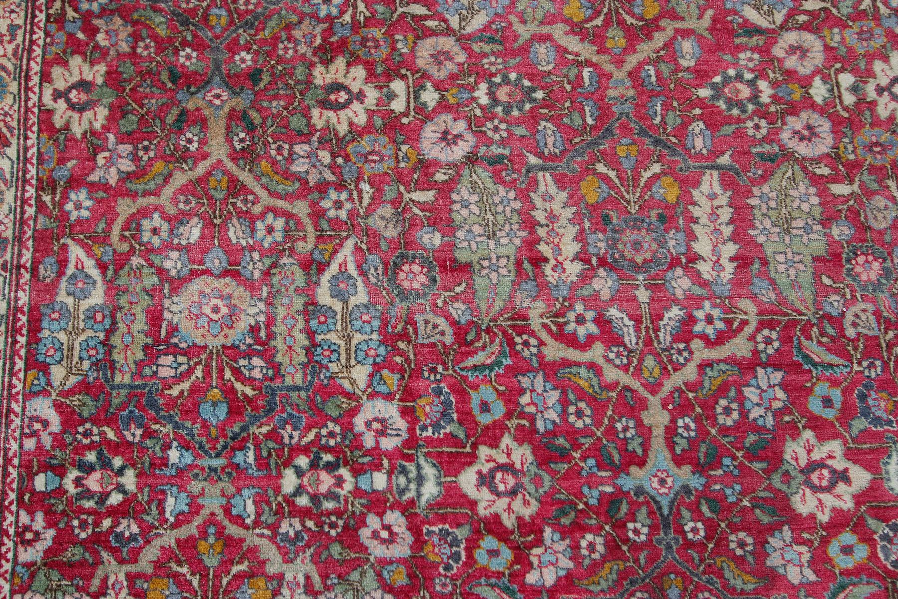 Late 19th Century 1890 Antique Haji Jalili Rug Antique Persian Rug Geometric Leaf Overall For Sale