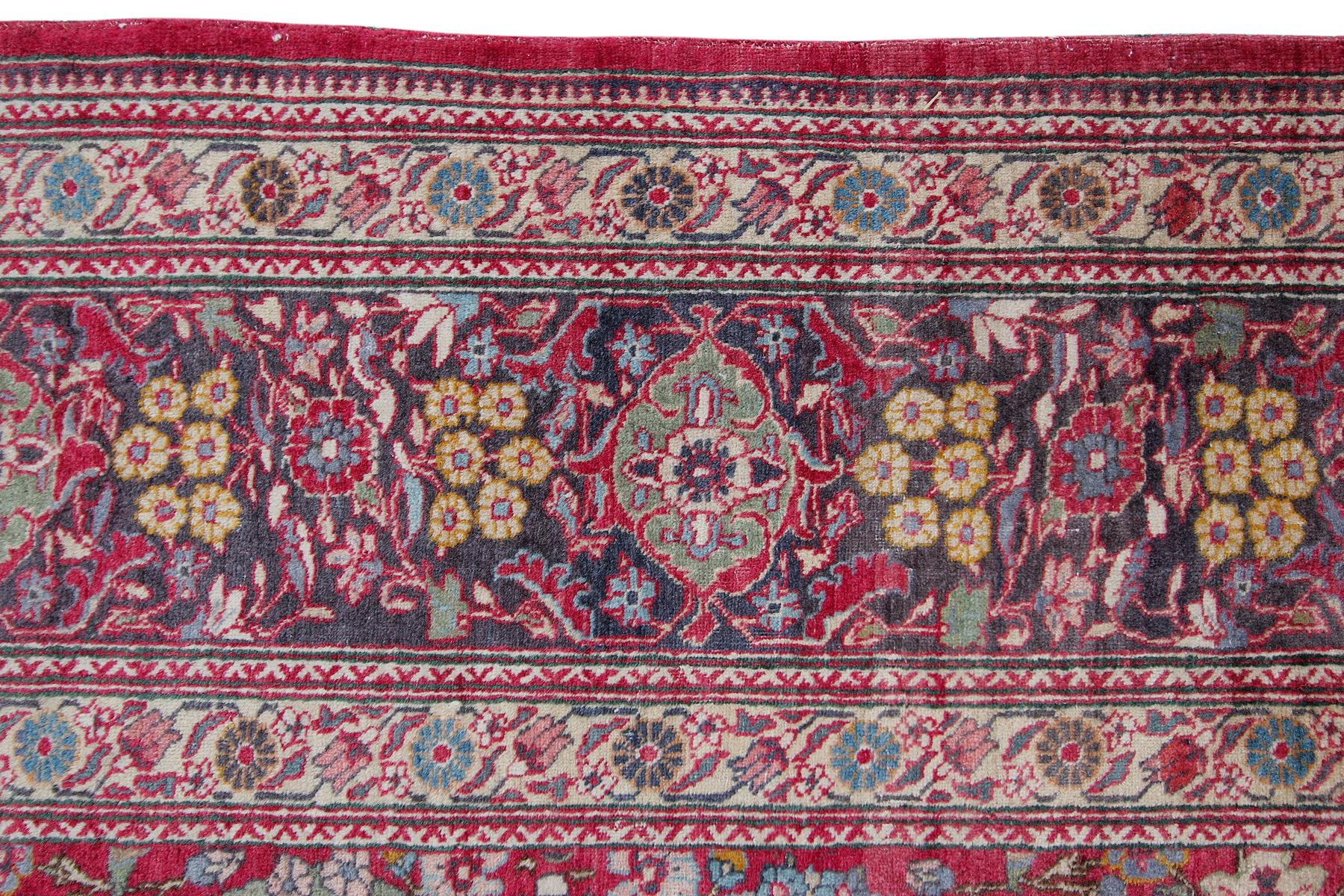 Wool 1890 Antique Haji Jalili Rug Antique Persian Rug Geometric Leaf Overall For Sale