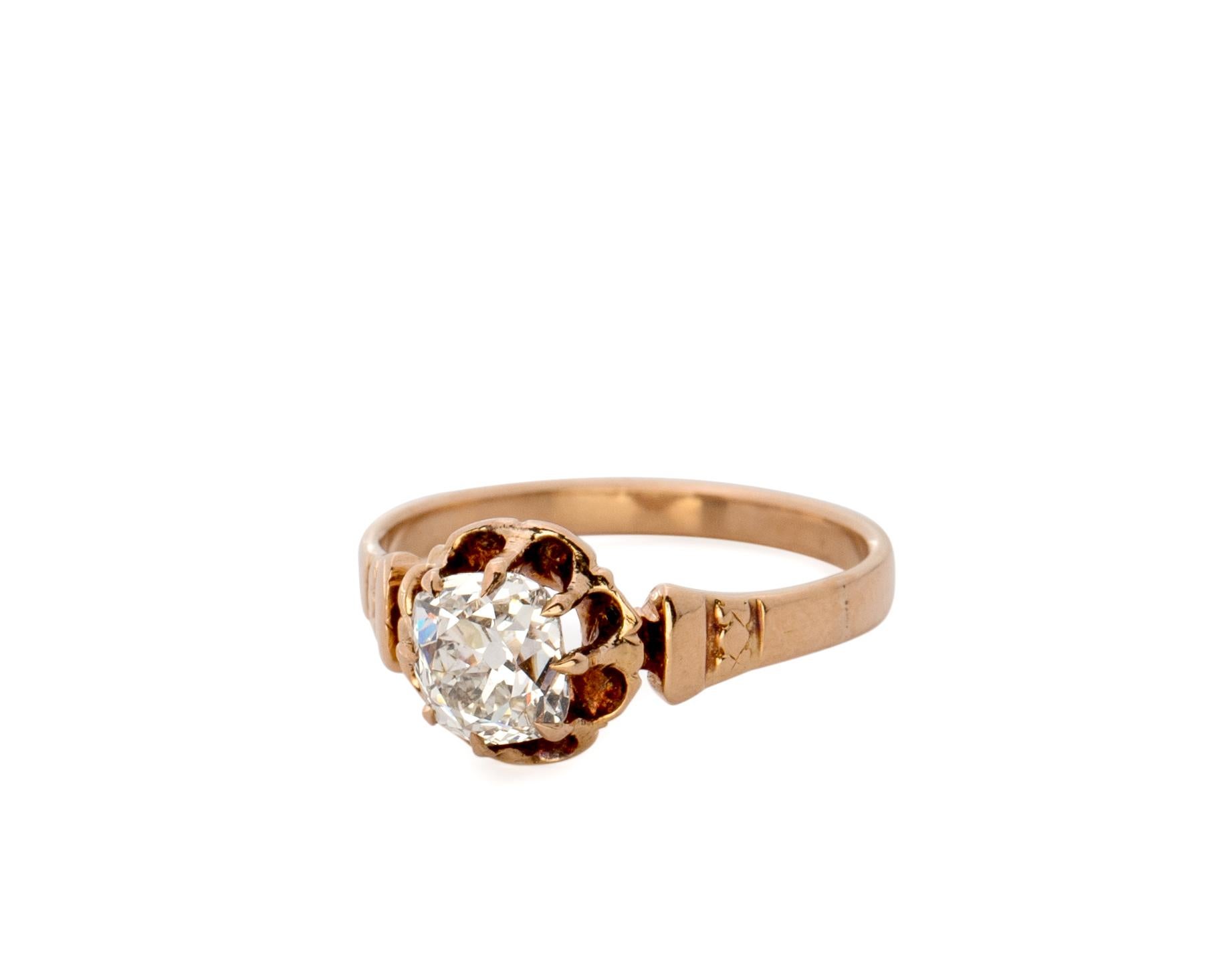 Victorian 1890s 1 Carat Old Mine Diamond Engagement Ring, 18 Karat Gold