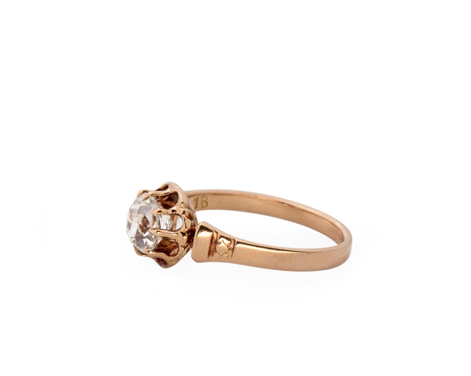 Women's 1890s 1 Carat Old Mine Diamond Engagement Ring, 18 Karat Gold
