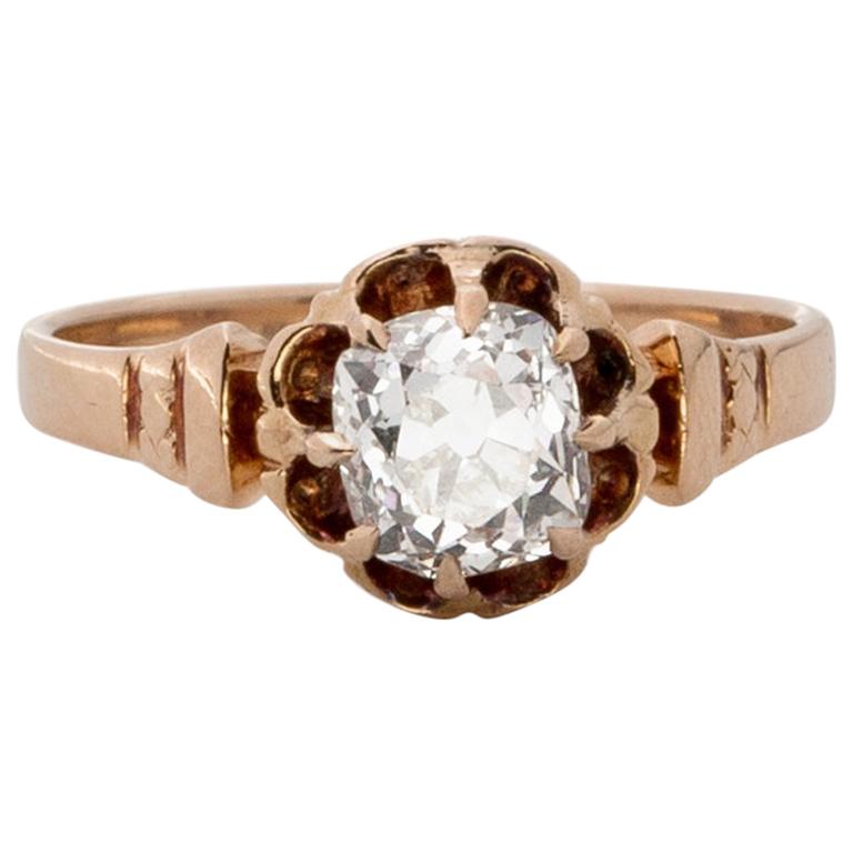 1890s 1 Carat Old Mine Diamond Engagement Ring, 18 Karat Gold